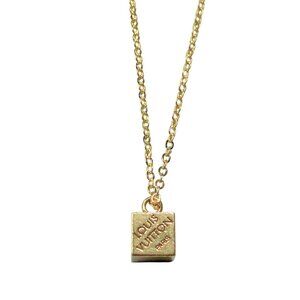 Repurposed Louis Vuitton GOLD Cube Pendant Necklace